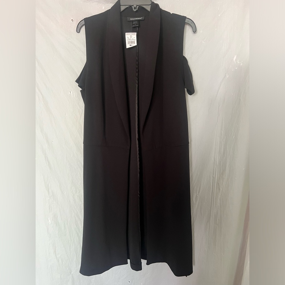 Ashley Stewart NWT women black cold shoulder short sleeve open vest size 14